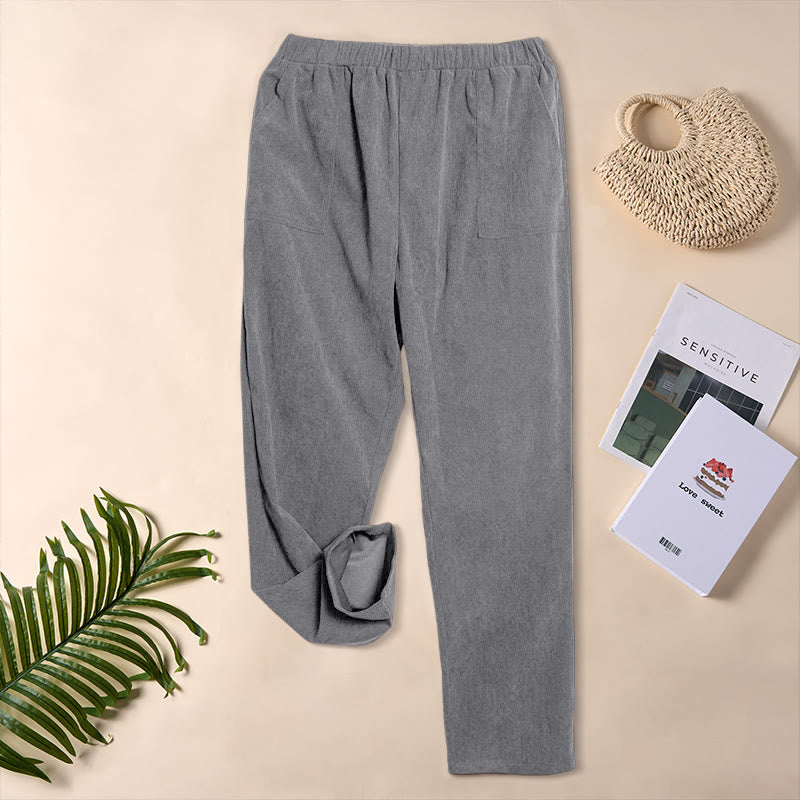 Buddha Stones Women's Commute Pure Color Corduroy Pants With Pockets - DarkGray - US16，UK/AU20，EU48 (3XL) - image 15