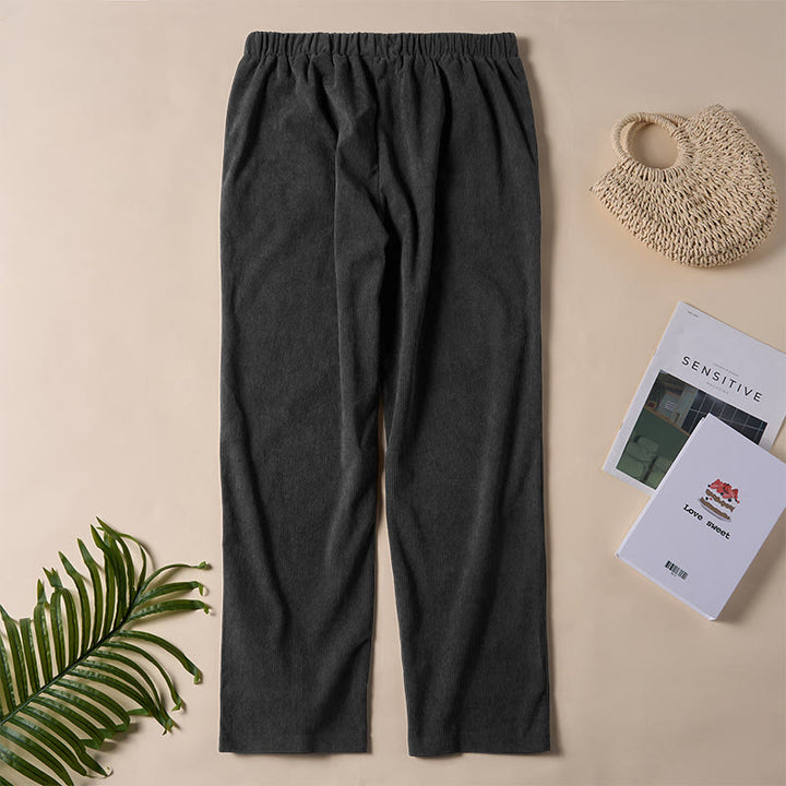 Buddha Stones Women's Commute Pure Color Corduroy Pants With Pockets - image 14