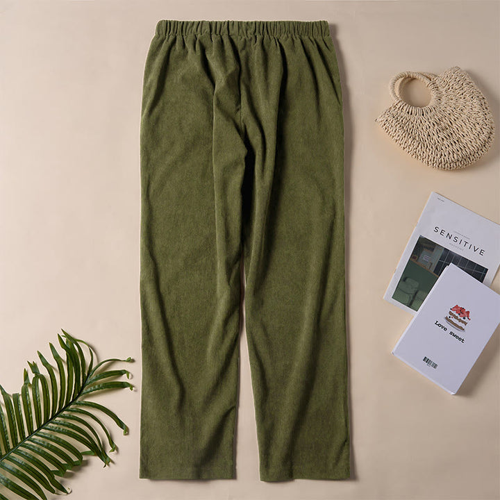 Buddha Stones Women's Commute Pure Color Corduroy Pants With Pockets - image 24