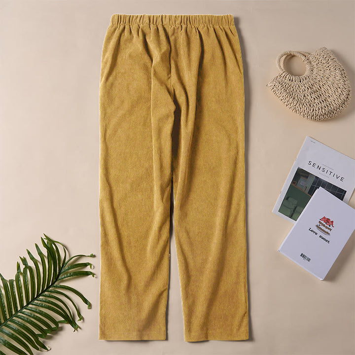 Buddha Stones Women's Commute Pure Color Corduroy Pants With Pockets - image 20