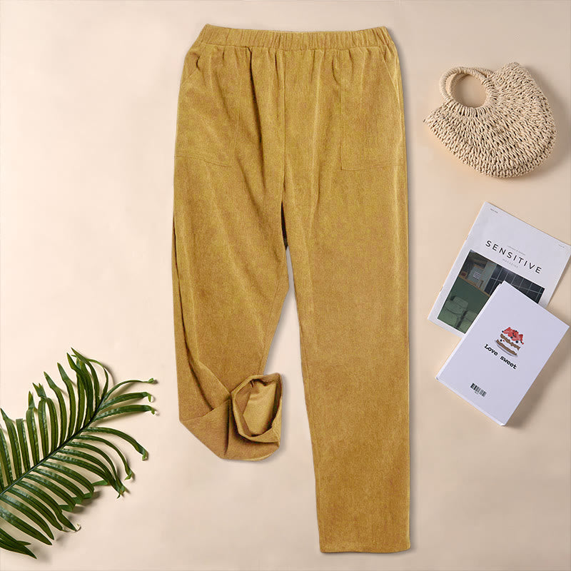 Buddha Stones Women's Commute Pure Color Corduroy Pants With Pockets - Goldenrod - US16，UK/AU20，EU48 (3XL) - image 19