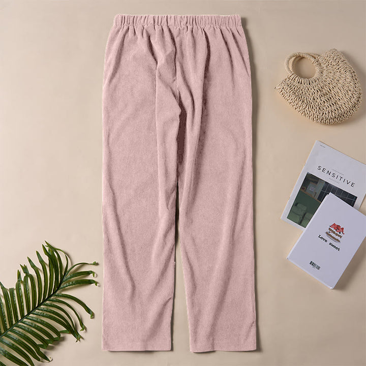 Buddha Stones Women's Commute Pure Color Corduroy Pants With Pockets - image 26