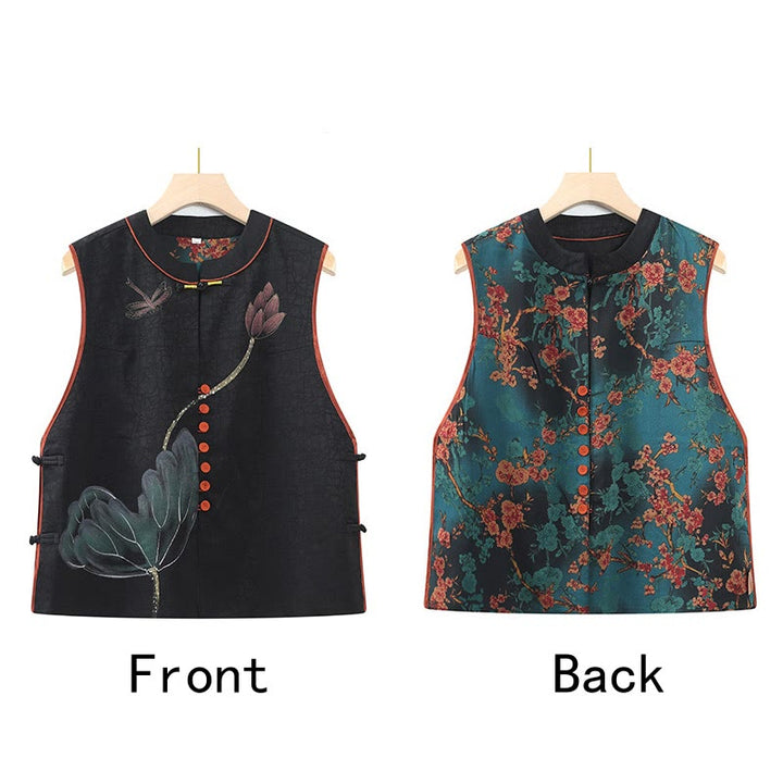 Buddha Stones Vintage Embroidery Jacquard Weave Flower Pattern Vest - image 3