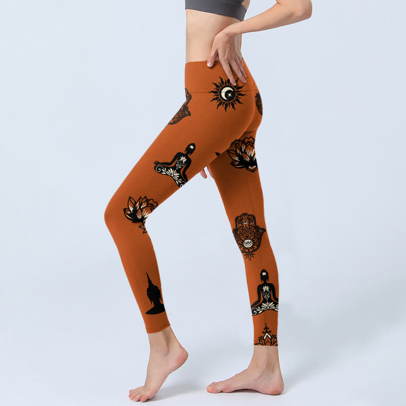 Buddha Stones Hamsa Hand Lotus Sun Pattern Gym Leggings Women's Yoga Pants - image 2