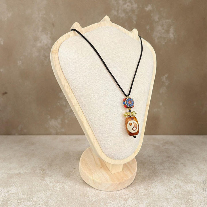 Buddha Stones Tibetan Yin Yang Bagua Design Nine-eye Dzi Agate Blessing Necklace Pendant - Agate - image 0