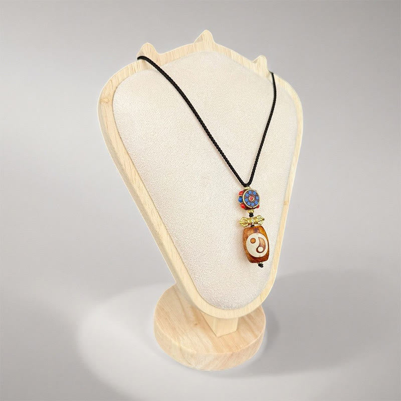 Buddha Stones Tibetan Yin Yang Bagua Design Nine-eye Dzi Agate Blessing Necklace Pendant - image 1