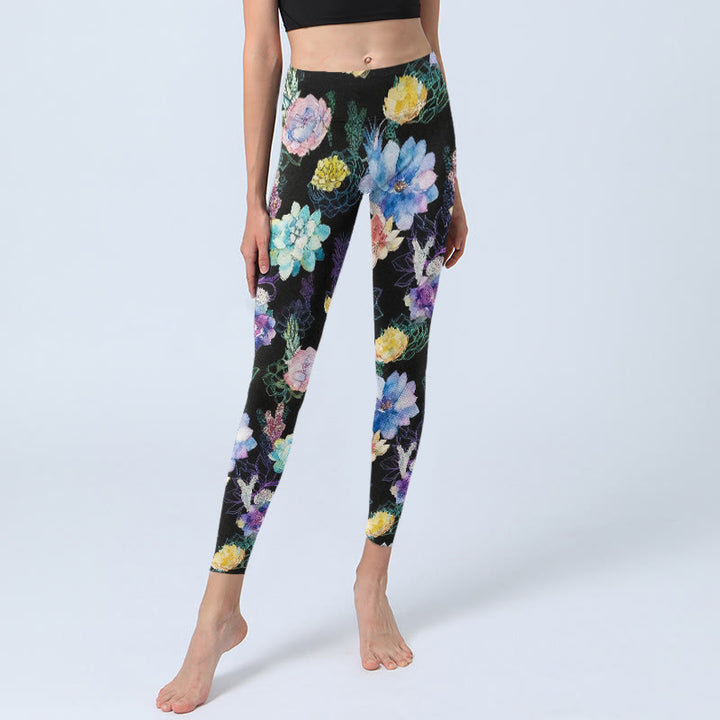Buddha Stones Colorful Watercolor Style Flower Pattern Print Gym Leggings Women's Yoga Pants - image 5