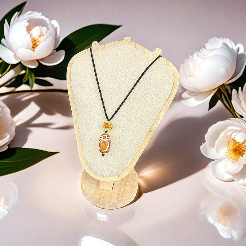 Buddha Stones Tibetan Agate Carved God of Wealth Nine-eye Dzi Bead Blessing Necklace Pendant - Agate - image 0