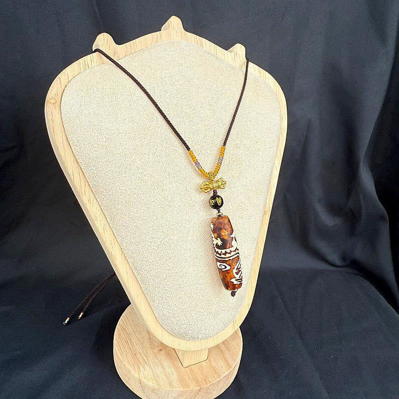 Buddha Stones Tibetan Agate Dragon Pattern Nine-eye Dzi Protection Necklace Pendant - image 1