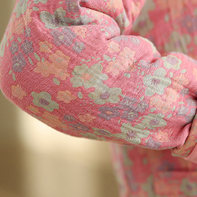 Buddha Stones Women's Winter Thicken Cotton Floral Pattern Long Sleeve Jacket With Pockets - image 14