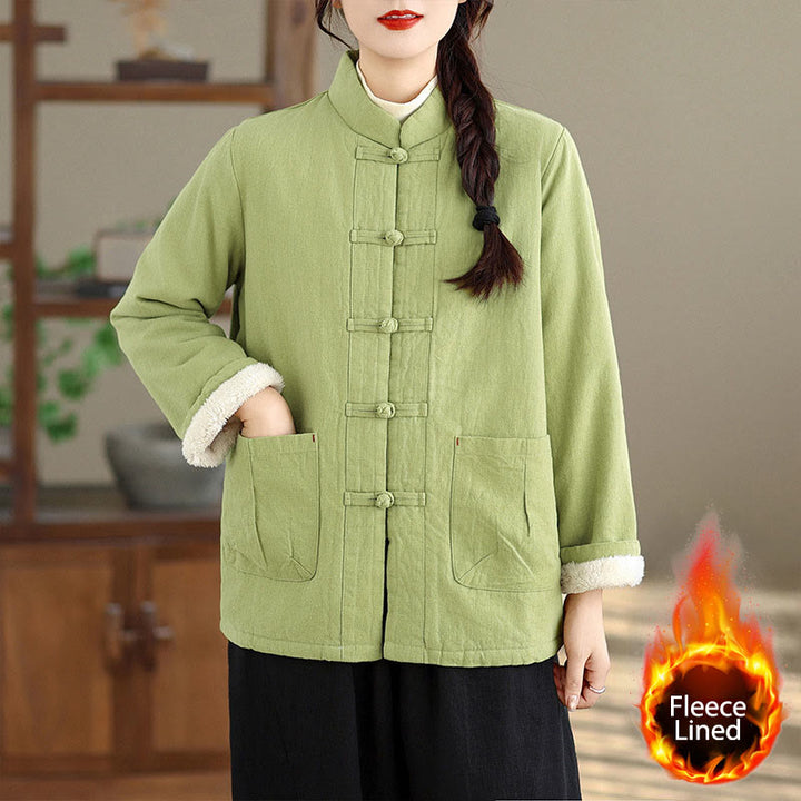 Buddha Stones Women's Plain Cotton-padded Buttons Design Long Sleeve Thermal Jacket With Pockets - LightGreen - US14，UK/AU18，EU46 (2XL) - image 15