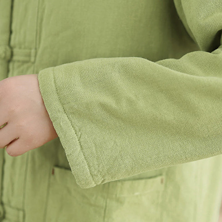 Buddha Stones Women's Plain Cotton-padded Buttons Design Long Sleeve Thermal Jacket With Pockets - image 24