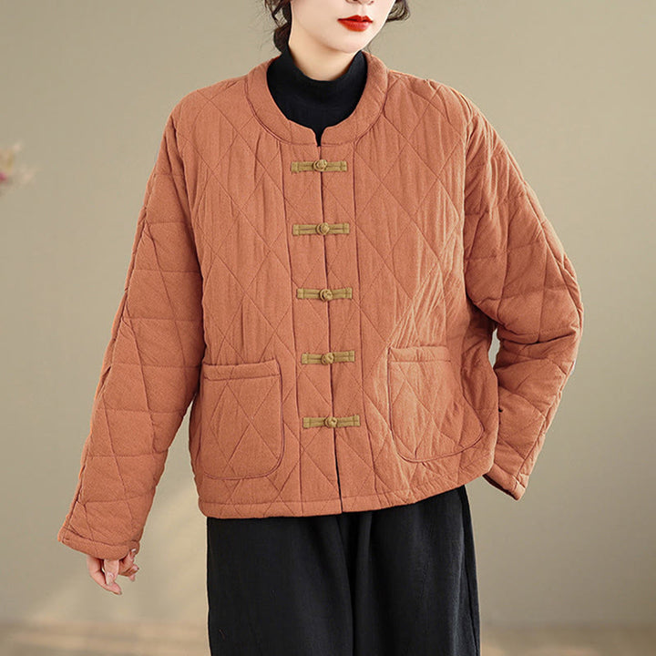 Buddha Stones Women's Plain Cotton-padded Tai Chi Zen Long Sleeve Jacket With Pockets - image 4