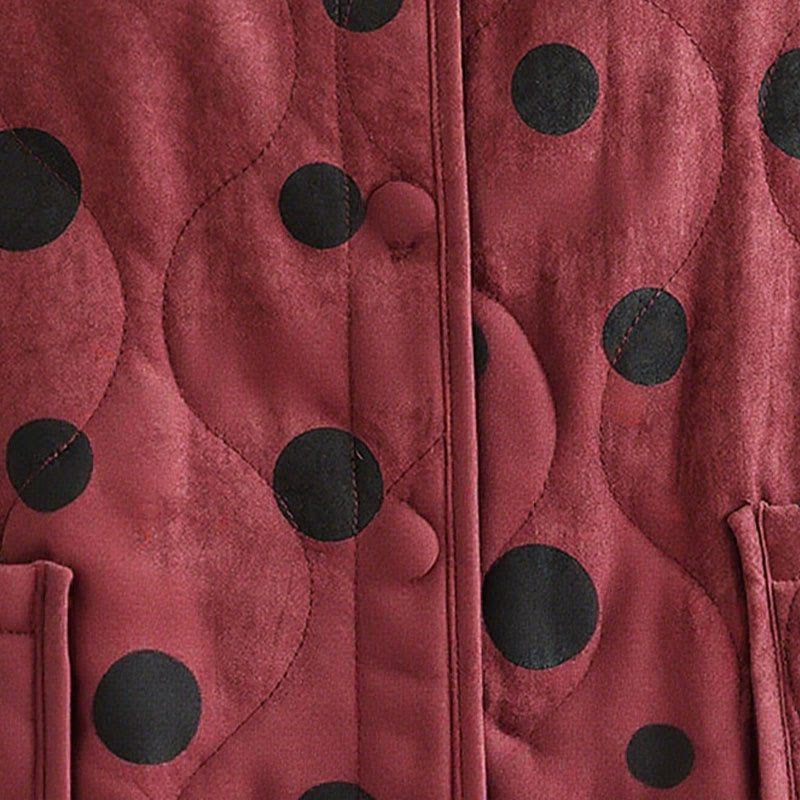 Buddha Stones Women's Reversible Design Dot Pattern Long Sleeve Thermal Cotton Jacket With Pockets - image 12