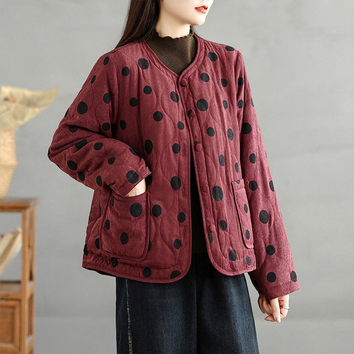 Buddha Stones Women's Reversible Design Dot Pattern Long Sleeve Thermal Cotton Jacket With Pockets - image 6