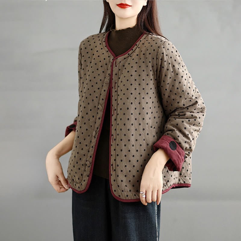 Buddha Stones Women's Reversible Design Dot Pattern Long Sleeve Thermal Cotton Jacket With Pockets - image 1