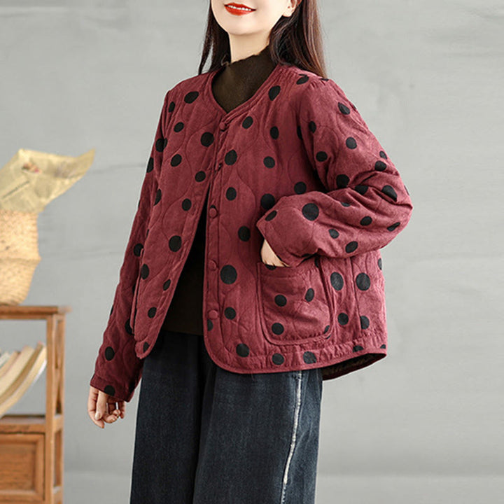 Buddha Stones Women's Reversible Design Dot Pattern Long Sleeve Thermal Cotton Jacket With Pockets - image 4