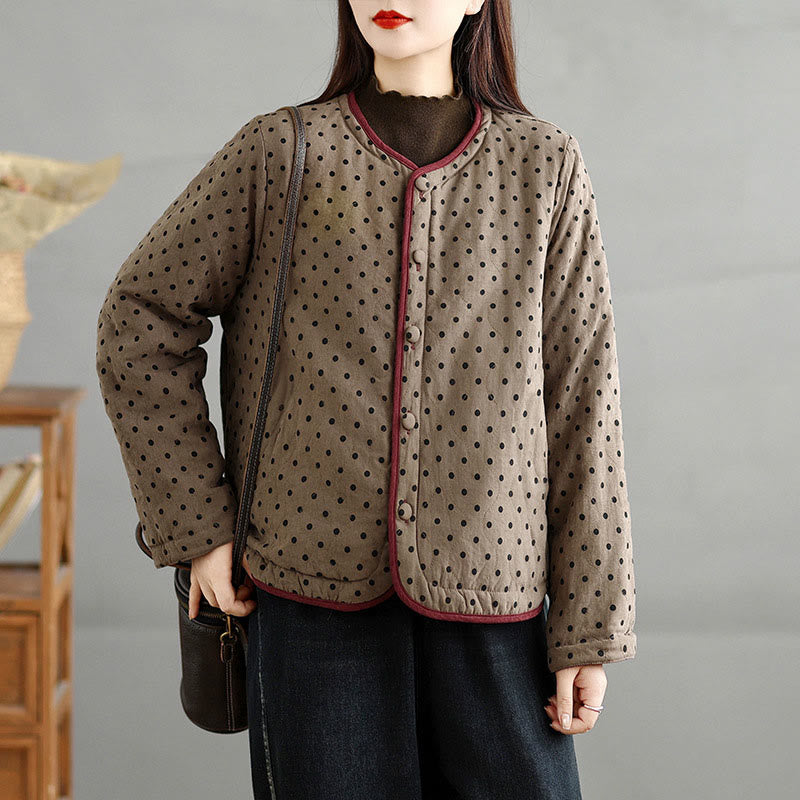 Buddha Stones Women's Reversible Design Dot Pattern Long Sleeve Thermal Cotton Jacket With Pockets - image 2