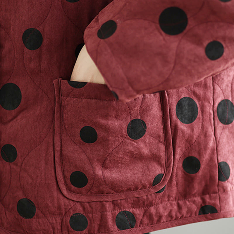 Buddha Stones Women's Reversible Design Dot Pattern Long Sleeve Thermal Cotton Jacket With Pockets - image 14