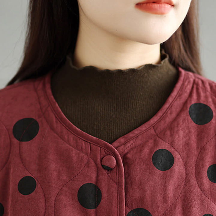 Buddha Stones Women's Reversible Design Dot Pattern Long Sleeve Thermal Cotton Jacket With Pockets - image 11