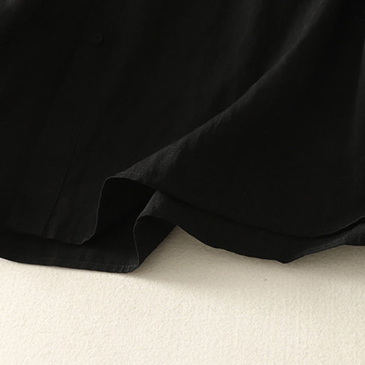 Buddha Stones Fall Stand Collar Chinese Frog-Button Simple Design Long Sleeve Women's Cotton Shirt - image 15