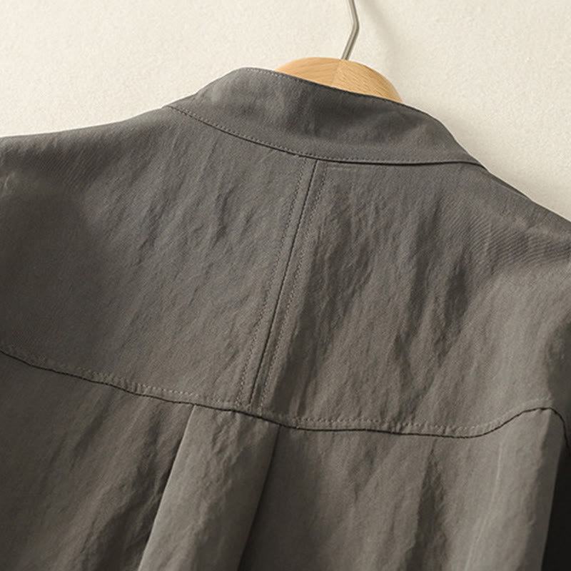 Buddha Stones Fall Stand Collar Chinese Frog-Button Simple Design Long Sleeve Women's Cotton Shirt - image 3