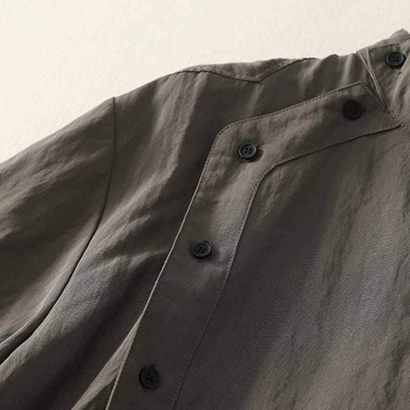 Buddha Stones Fall Stand Collar Chinese Frog-Button Simple Design Long Sleeve Women's Cotton Shirt - image 4