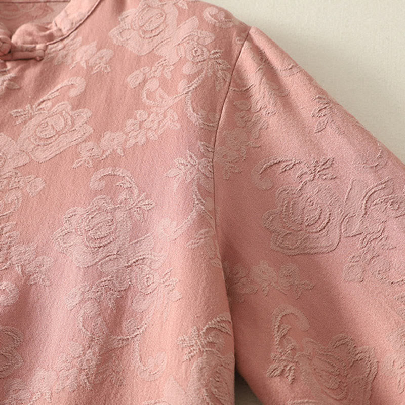 Buddha Stones Spring Plain Jacquard Design Women's Cotton Zen Long Sleeve Shirt - image 15