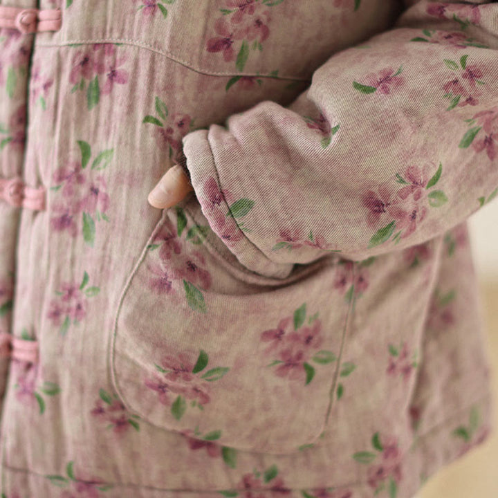 Buddha Stones Women's Long Sleeve Thermal Cotton Printed Florwer Pattern Jacket With Pockets - image 9