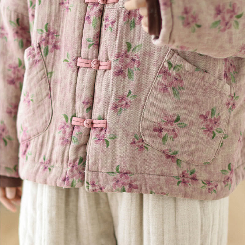 Buddha Stones Women's Long Sleeve Thermal Cotton Printed Florwer Pattern Jacket With Pockets - image 10