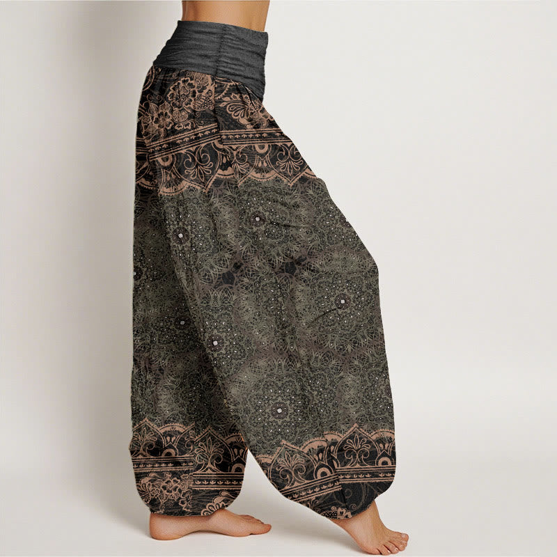 Buddha Stones Pure Cotton Elegant Mandala Flowers Design Women's Elastic Waist Harem Pants - image 11