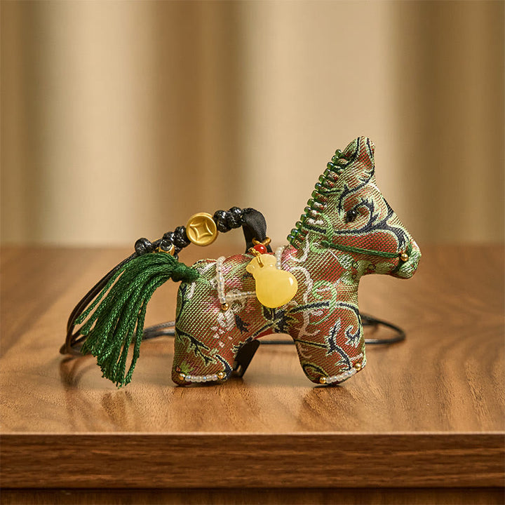 Buddha Stones Year of the Horse Shu Brocade Silk Curly Grass Pomegranate Pattern Hanging Decoration - image 3