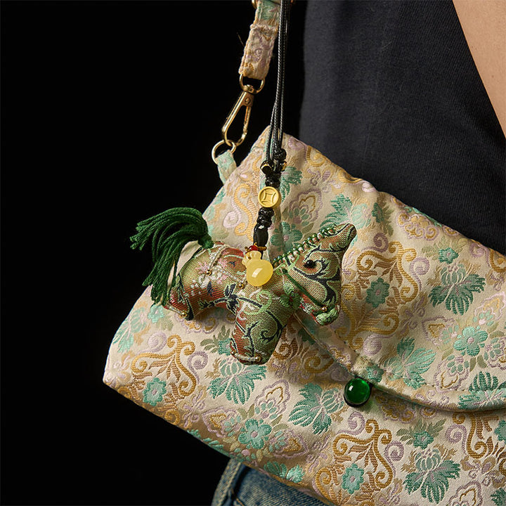 Buddha Stones Year of the Horse Shu Brocade Silk Curly Grass Pomegranate Pattern Hanging Decoration - image 4