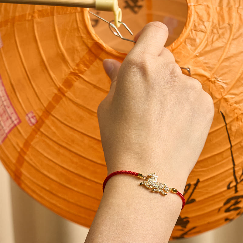 Buddha Stones 925 Sterling Silver Plated 18k Gold Red String Year Of The Horse Strength Bracelet - image 2