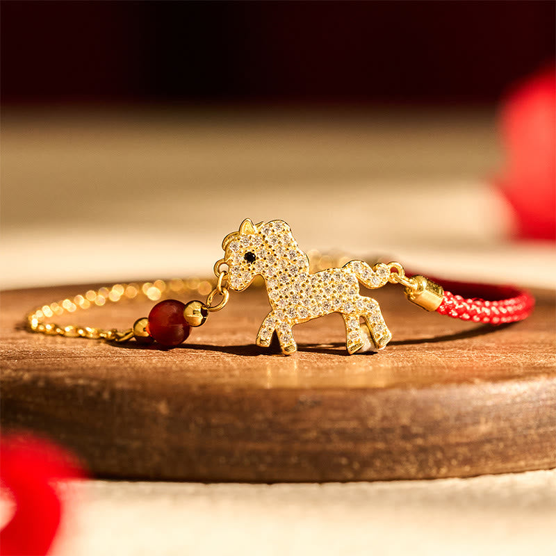 Buddha Stones 925 Sterling Silver Plated 18k Gold Year Of The Horse Red String Strength Bracelet - image 1