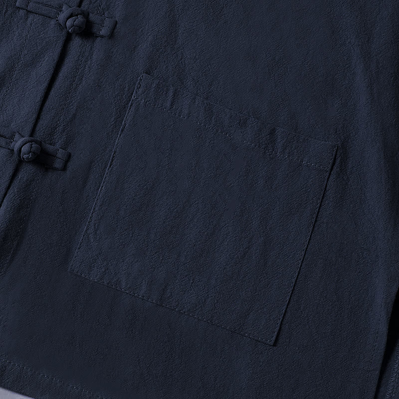 Buddha Stones Ethnic Frog-Button Long Sleeve Stand Collar Women's Cotton Shirt With Pockets - image 25