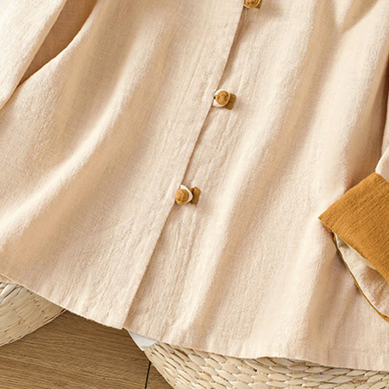Buddha Stones Color Contrast Design Chinese Frog-Button Long Sleeve Women's Linen Shirt - image 11