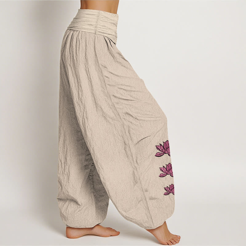 Buddha Stones Casual Lotus Pattern Pure Cotton Women's Elastic Waist Harem Pants - image 7