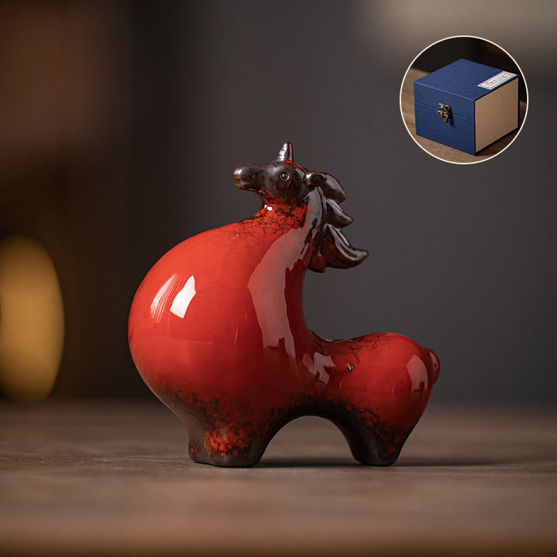 Buddha Stones Year Of The Horse Ceramics Freedom Desktop Home Decoration - Horse Looking Up Red 10.5*5.5*10.5cm - image 15