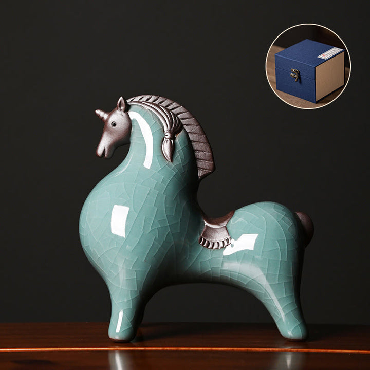 Buddha Stones Year Of The Horse Ceramics Freedom Desktop Home Decoration - Standing Horse Blue 10.5*5.5*11cm - image 1