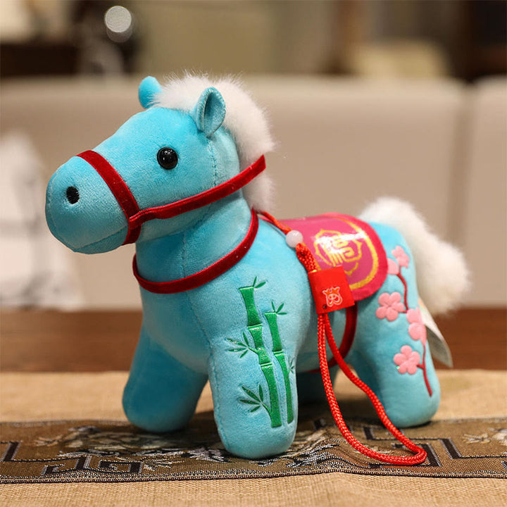 Buddha Stones Year of the Horse Bamboo Dragon Lotus Phoenix Plush Doll Home Decoration - Cyan Bamboo Horse - 20*9.5*16cm - image 13