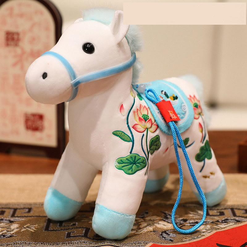 Buddha Stones Year of the Horse Bamboo Dragon Lotus Phoenix Plush Doll Home Decoration - White Lotus Horse - 20cm - image 17