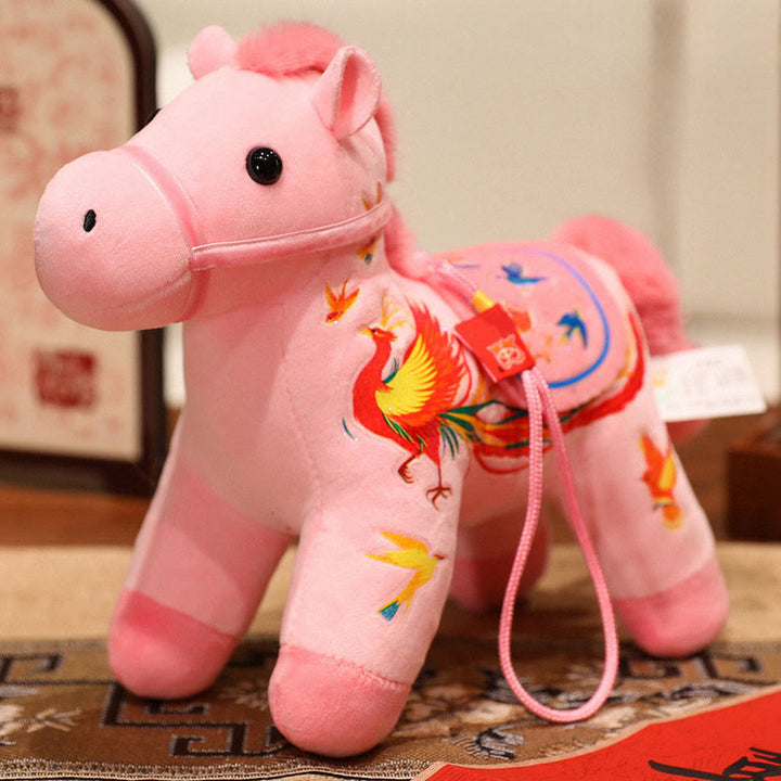 Buddha Stones Year of the Horse Bamboo Dragon Lotus Phoenix Plush Doll Home Decoration - Pink Phoenix Horse - 20cm - image 18