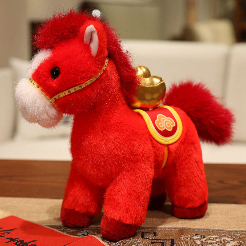 Buddha Stones Year of the Horse Bamboo Dragon Lotus Phoenix Plush Doll Home Decoration - Ingot Horse - 20cm - image 21
