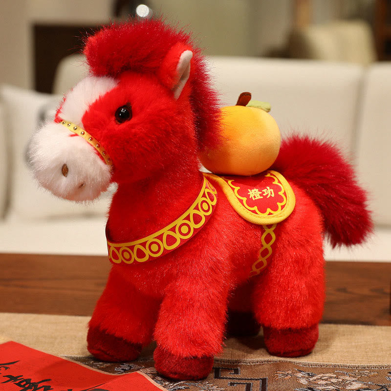 Buddha Stones Year of the Horse Bamboo Dragon Lotus Phoenix Plush Doll Home Decoration - Orange Horse - 20cm - image 23