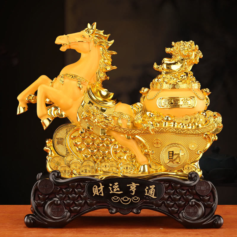 Buddha Stones  "Good Fortune" Year of the Horse Treasure Bowl Ingots Wealth Resin Home Decoration - image 0