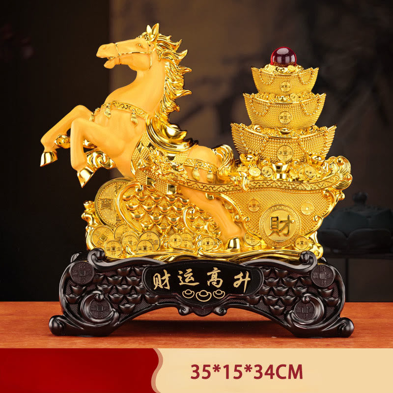 Buddha Stones  "Good Fortune" Year of the Horse Treasure Bowl Ingots Wealth Resin Home Decoration - Horse Copper Coin 35*15*34cm - image 21