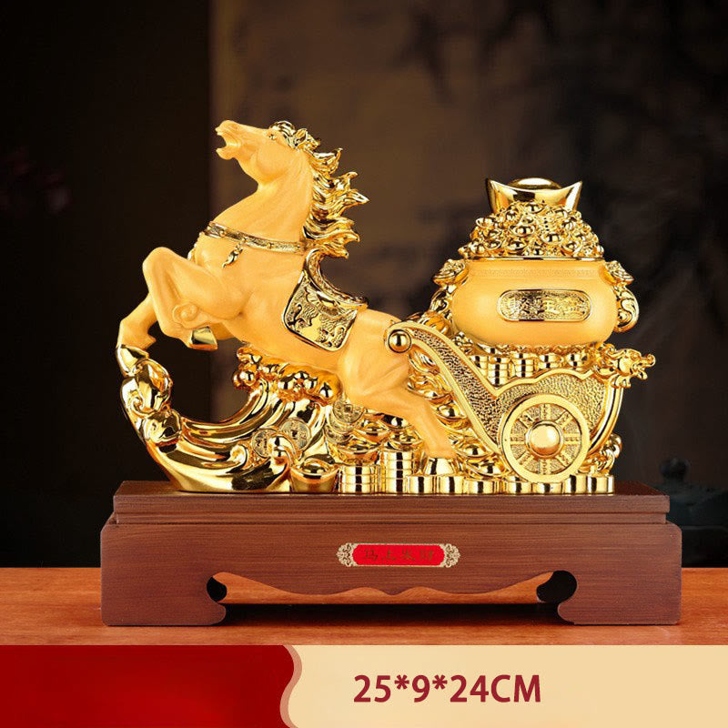 Buddha Stones  "Good Fortune" Year of the Horse Treasure Bowl Ingots Wealth Resin Home Decoration - Horse Ingot 25*9*24cm - image 27