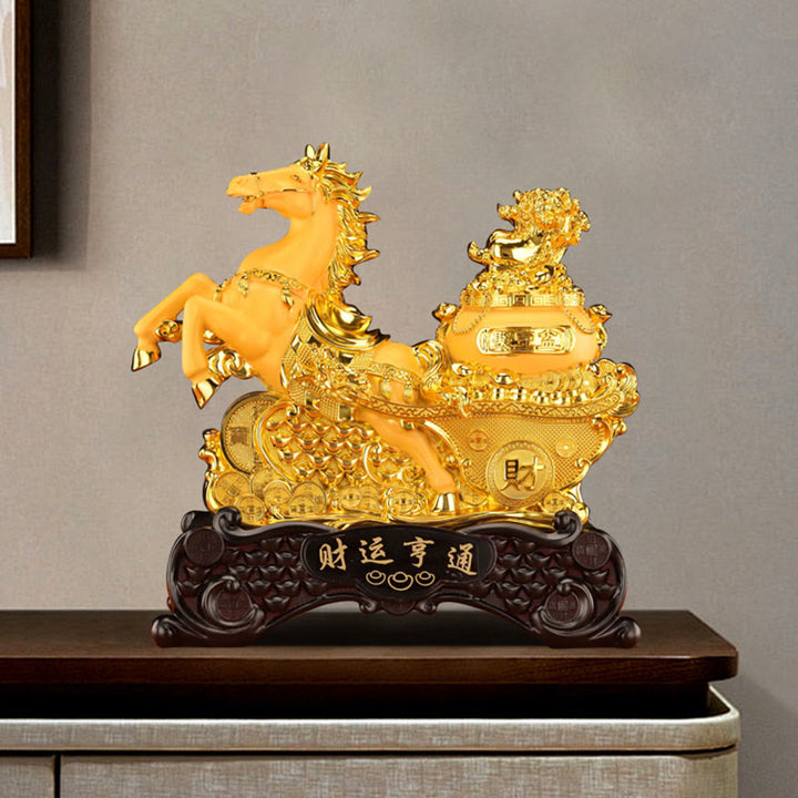 Buddha Stones  "Good Fortune" Year of the Horse Treasure Bowl Ingots Wealth Resin Home Decoration - image 6