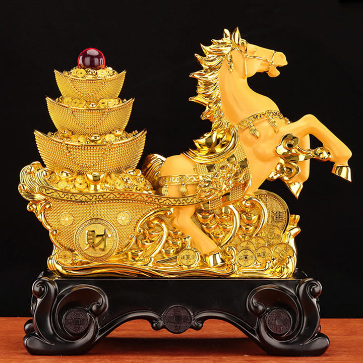 Buddha Stones  "Good Fortune" Year of the Horse Treasure Bowl Ingots Wealth Resin Home Decoration - image 23